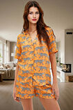 Yazlık Animal Desenli Pijama Takımı Shally Dokuma Viskoz Rahat Kalıp Dayanıklı Malzeme