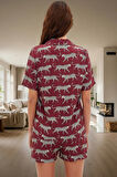 Yazlık Animal Desenli Pijama Takımı Shally Dokuma Viskoz Rahat Kalıp Dayanıklı Malzeme