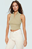 Kaşkorse Örme Bluz Crop Fitted Halter Yaka Fermuarlı Detay Trend Tasarım Premium Kalite