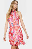 Astarlı Mini Elbise Şifon Kumaş A Line Kesim Çiçek Desenli Şık Görünüm Zarifane Tasarım