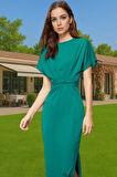 Yazlık Kadın Pamuk Midi Elbise Bodycon Kalıp Bağcıklı Tasarım Modern Stil Profesyonel Görünüm