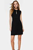 Şık Choker Yaka Mini Elbise Rahat A line Kesim Scuba Krep Kumaş Görünüm
