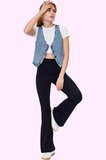 Kadın Esnek Örme Pantolon Yüksek Bel İspanyol Paça Flare Günlük Stil Yaz Aylarının Vazgeçilmezi