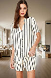 Yazlık Homewear Çizgili Viskoz Pijama Takımı Şortlu Regular Kalıp Uzun Ömürlü Rahat Ve Şık