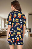 Yazlık Kısa Kollu Çok Baskılı Örme Pijama Takımı Yüksek Kalite Modern Stil Rahat Ve Şık
