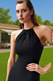 Vücuda Oturan Cut Out Detaylı Finike Dokuma Abiye Elbise Rahat Kullanım Trend Tasarım Modern Stil