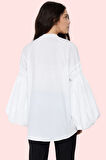Kadın Tunik Gömlek; Rahat Kalıp Balon Kollu Hakim Yaka Günlük Kullanım Yaz Aylarının Vazgeçilmezi