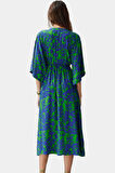 Yazlık Çok Etnik Desenli Viskoz Elbise Midi Boy A Kesim Truvakar Kol Konforlu