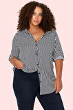 Kadın Dokuma Kumaş Çizgili Desenli Oversize Gömlek Tüm Sezonlar İçin Yaz Aylarının Vazgeçilmezi