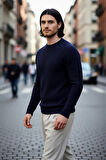 Erkek Uzun Kollu Fitted Kesim Basic Dokulu Triko Kazak Soğuk Havalarda Tarz Sahibi Görünüm