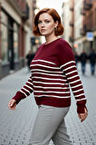 Kadın Bisiklet Yaka Çizgili Triko Kazak Standart Kol Rahat Kalıp Günlük Sonbahar Kış Şıklığı