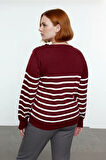 Kadın Bisiklet Yaka Çizgili Triko Kazak Standart Kol Rahat Kalıp Günlük Sonbahar Kış Şıklığı