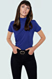 Polyester Elastan Örme Bluz Dik Yaka Fitted Kısa Kollu Yazlık Yüksek Kalite Rahat Kullanım