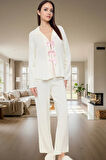 Şık Pijama Takımı; Yumuşak Viskon Kumaş Fiyonklu Ev Giyim Profesyonel Görünüm