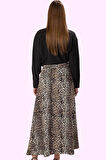 Kadın Astarlı Normal Bel Kloş Dokuma Etek Leopar Desenli Rahat Günlük Kullanım Özel Günler