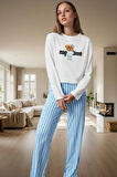 Kadın Kışlık Pijama Takımı %100 Pamuk Regular Kalıp Boru Paça Profesyonel Görünüm