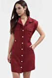 Şık Mini Elbise %Pamuk Gabardin Kumaş Ay Kol Düğmeli Premium Kalite Zarifane Tasarım
