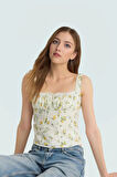Nefes Alan Viskoz Dokuma Crop Bluz Limon Desenli Yazlık Zarifane Tasarım Premium Kalite