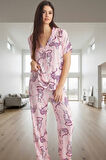 Rahat ve Şık Hayvan Desenli Viskoz Pijama Takımı Tüm Sezonlar İçin Trend Tasarım