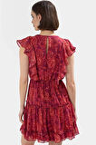Yazlık Mini Elbise Çiçek Desen Rahat Şifon Kumaş Fırfırlı Etek Modern Stil Dayanıklı Malzeme