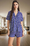 Homewear Leopar Desenli Örme Pijama; Regular Kalıp Kısa Kollu Polyester Premium Kalite Şık Görünüm