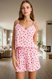 Yazlık Viskoz Pijama Takımı Dantelli Şortlu İnce Askılı Homewear Rahat Kullanım