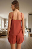 Yazlık Viskoz Pijama Takımı Dantelli Şortlu İnce Askılı Homewear Rahat Kullanım