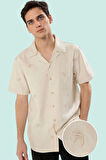 Erkek Klasik Apaş Yaka Kısa Kollu Nakışlı Gömlek Renk Günlük Yaz Hafta Sonu Modern Tasarım