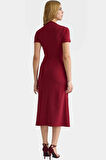 Nefes Alan Polyester Karışımlı Midi Elbise A line Kesim Dokuma Kumaş Kemersiz Trend Tasarım