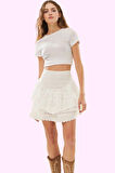 Kadın Dantelli Mini Etek Fırfırlı Dokuma Casual Tarz Yaz Günlük Kullanım Dayanıklı Malzeme
