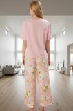 Örme Pamuklu Pijama Takımı Çiçek Desenli Bisiklet Yaka Rahat Kalıp Şık Görünüm