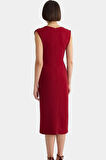 Kemerli V Yaka Örme Midi Elbise Scuba Krep Polyester Günlük Profesyonel Görünüm Mükemmel Uyum
