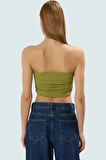 Büzgülü Örme Straplez Bluz Crop Fitted Rahat Yazlık Uzun Ömürlü Ve Şık