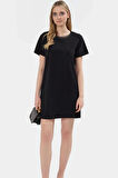 Rahat Kesim Mini Elbise 54% Elastommultiester 46% Polyester 86cm Boy Profesyonel Görünüm
