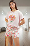 Yazlık %100 Pamuklu Homewear Pijama Takımı Şort ve Tişört Modern Stil Yüksek Kalite