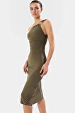 Midi Boy Örme Elbise Tek Omuz Bodycon Aksesuar Detaylı Uzun Ömürlü Rahat Kullanım Konforlu Kesim