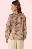 Kadın Şifon Gömlek Regular Kalıp Uzun Kol Çiçekli Desen Polyester Yaz Aylarının Vazgeçilmezi