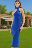 Asimetrik Yaka Bodycon Örme Midi Elbise Özel Günler İçin Zarifane Tasarım Yüksek Kalite Modern Stil