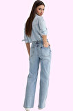 Kadın Denim Jean; Casual Wide Leg Pamuk Normal Bel Uzun Boy Günlük Kullanım Modern Tasarım