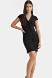 Yazlık Kısa Kollu Mini Elbise Bodycon Kesim V Yaka Finike Dokuma Şık Görünüm Dayanıklı Malzeme
