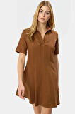 Mini Elbise Gabardin Dokuma Belden Açılan Dikiş Yazlık Rahat Günlük Kullanım İçin