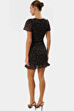 Astarlı Mini Tül Elbise Puantiyeli Bodycon Kesim Kısa Kol Modern Stil