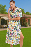Şık Çiçekli Pamuk Vual Midi Elbise Yazlık Plaj Stilleri İçin Yüksek Kalite Konforlu Kesim