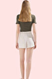 Kadın Yüksek Bel Geniş Paça Şort Dokuma Keten Görünümlü Rahat Günlük Kullanım Modern Tasarım