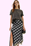 Kadın Maxi Etek Yüksek Bel Tül Kumaş Ekose Desenli Dantel Detaylı Yaz Aylarının Vazgeçilmezi