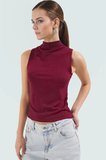 Fitted Kolsuz Bluz Dik Yaka Örme Kumaş Yazlık Günlük Konforlu Kesim Rahat Kullanım