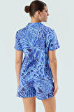 Desenli Pamuk Vual Kadın Yazlık Takım Şort ve Gömlek Nefes Alabilir Dokuma Seçkin Malzeme