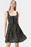Dokuma Viskoz Mini Elbise Çiçek Desenli Skater Rahat Yazlık Seçkin Malzeme