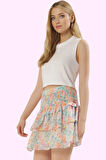 Kadın Yazlık Çok Çiçek Desenli Mini Etek Fırfırlı Detaylar Günlük Şıklık Dokuma Şifon Hafta Sonu