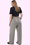 Kadın Büyük Beden Keten Görünümlü Dokuma Pantolon Yüksek Bel Geniş Paça Yazlık Günlük Kullanım